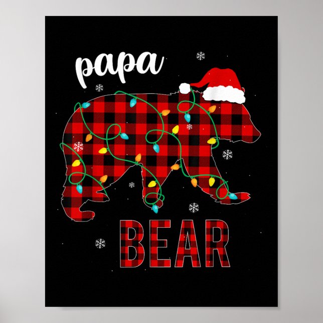 Poster Papa Bear Funny Men Red Plaid Christmas Pajama Fam (Devant)