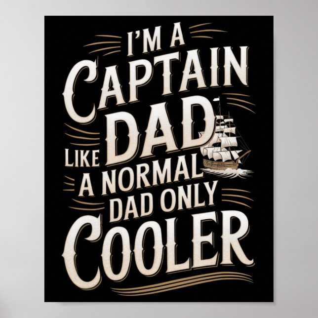 Poster Papa capitaine de bateau pour hommes drôle de père (Devant)