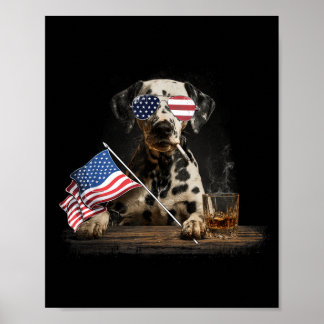Poster Papa Chien Dalmatien Drapeau Américain Patriotique
