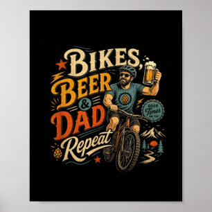 Poster Papa cycliste bière rétro vélo vintage années 70 f