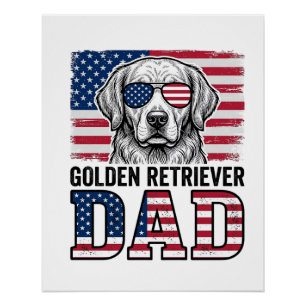 Poster Papa Golden Retriever Patriotique Vintage Chemise