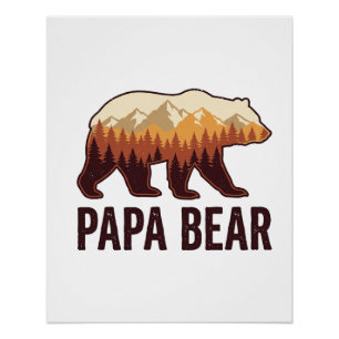 Poster Papa Ours Silhouette Vintage T-Shirt Forêt_1