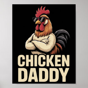 Poster Papa Poulet Éleveur de Volailles Vintage Drôle Fêt