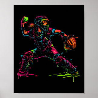 Poster Papa receveur de softball lanceur entraîneur de fa
