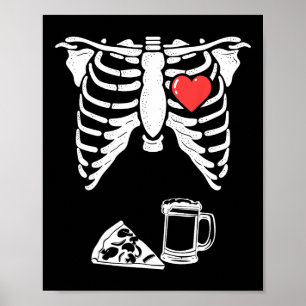 Poster Papa Skeleton Halloween Bière Pizza Fun Pregnancy