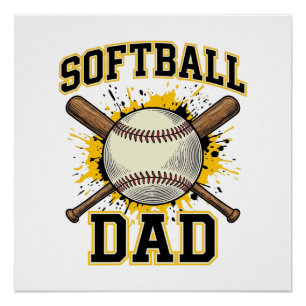 Poster Papa Softball Vintage Université Dessin Bats Crois