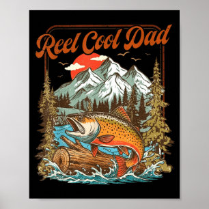 Poster Papa super cool vintage pêche truite arc-en-ciel
