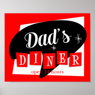 Poster Papa's Diner Rouge Noir Retro Cuisine Imprimer