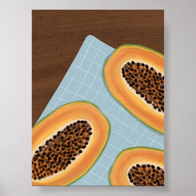 Poster Papaya Fruit Illustration - Cuisine Boho Tropical (Devant)