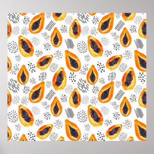 Poster Papaya fruits : motif d'aquarelle abstraite.