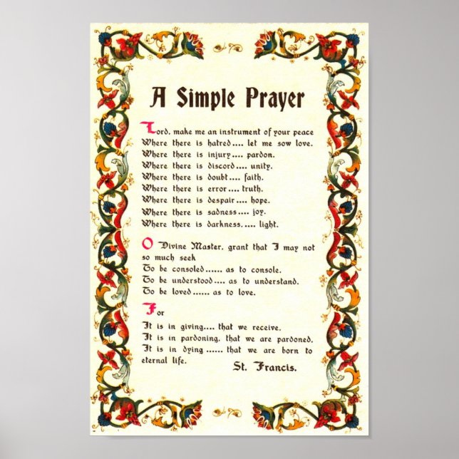 Poster Pape François St. Francis PRIÈRE SIMPLE (Devant)