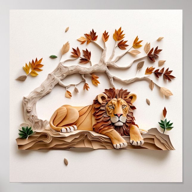 Poster Paper Quilling Lion Poster, Kids Room, Nursery (Devant)