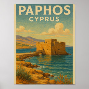Poster Paphos Chypre fort voyage vintage