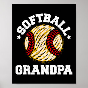 Poster Papi au softball en détresse vintage drôle 