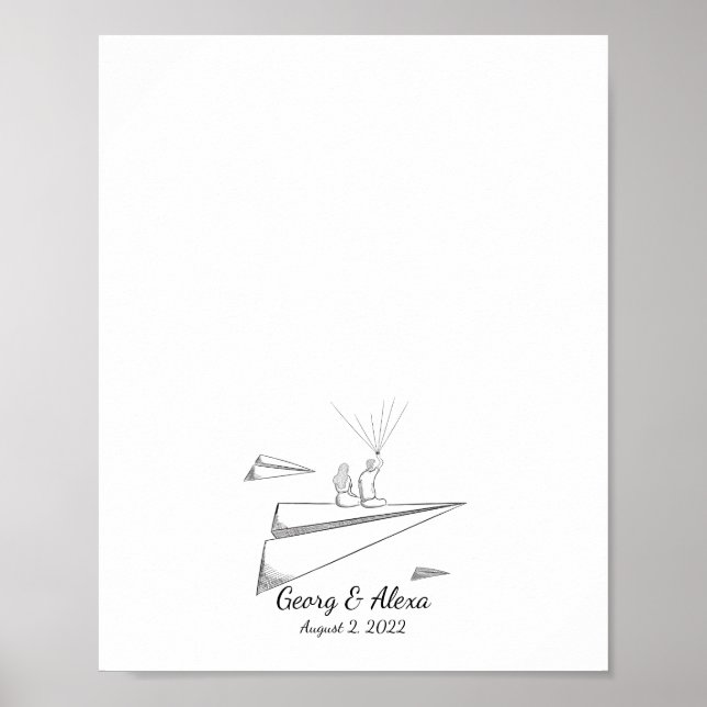 Poster Papier Avion Love Thumbprint Livre d'invités (Devant)