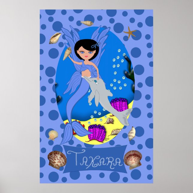 Poster Papier bleu et dauphin (Devant)