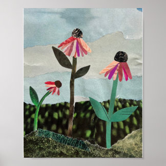 Poster Papier Collage de fleurs violettes
