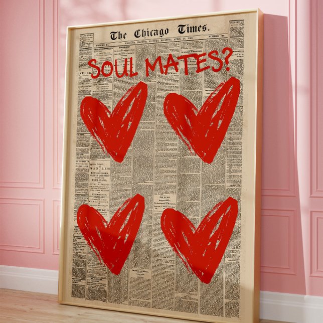 Poster Papier Collé de Journal au Cœur Rouge Romantique p (Créateur téléchargé)