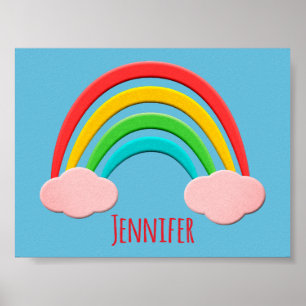 Poster Papier Coupé Arc-En-Ciel Et Nuages Roses