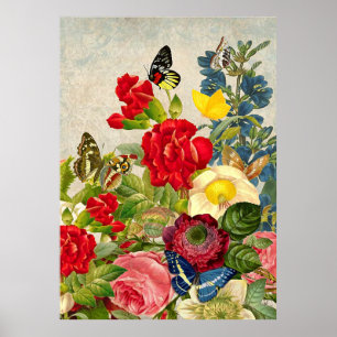 Poster Papier d'affiche de valeur Fleurs vintages et papi