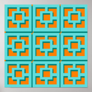 Poster Papier d'affiche rétro turquoise et orange (Matte)