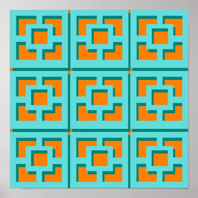 Poster Papier d'affiche rétro turquoise et orange (Matte) (Devant)