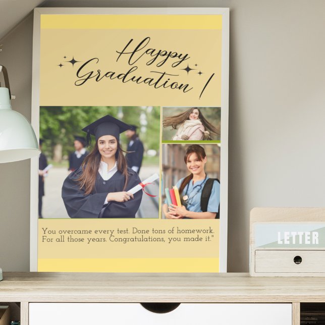 Poster Papier Jaune Classique Simple Joyeux Jour de Gradu (Créateur téléchargé)