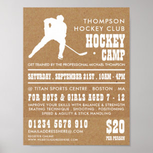 Poster Papier Kraft, Publicité pour le camp de hockey