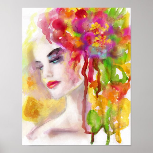 Poster Papier (Matte) Dessin couleur de l'eau. Fem (Devant)