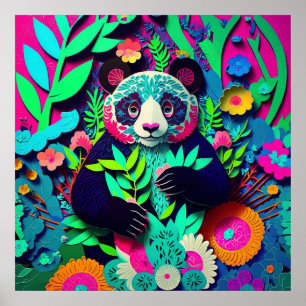 Poster Papier Panda Rainbow Faux coupé