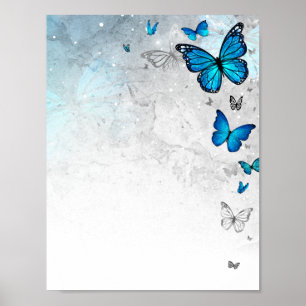 Poster Papier papillon bleu argent Modèle Télécharger