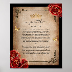 Poster Papier parchemin vintage rouge rose or noir royal