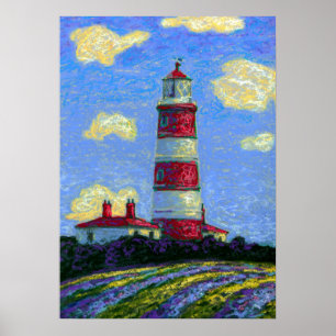 Poster Papier Pastel Lighthouse et Lavender Fields