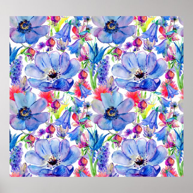 Poster Papier peint Aquarelle Fleurs Sauvages (Devant)