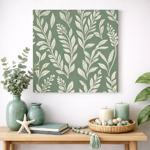 Poster Papier Peint Botanique Feuille Vert Sauge pour Mur