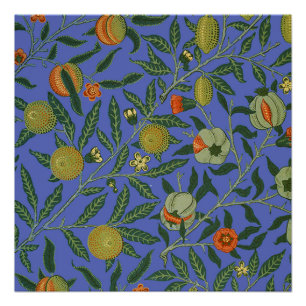 Poster Papier peint coloré Grenade Bleue de William Morri