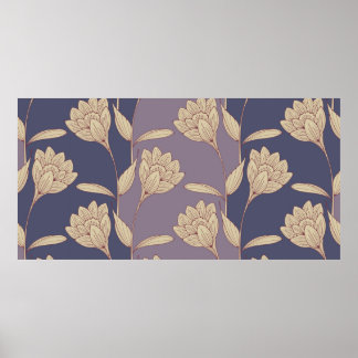 Poster papier peint de crocus floral rétro en bleu mauve 