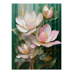 Poster Papier peint en fleurs japonais Magnolia Art
