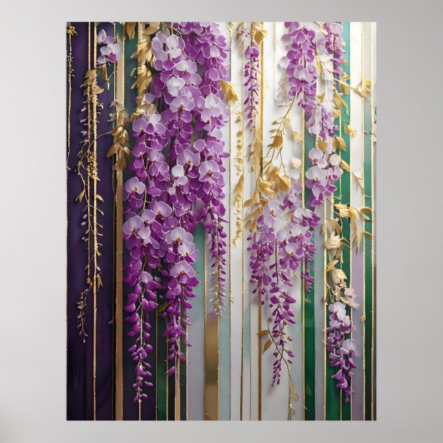 Poster Papier peint en fleurs Violet Gold Wisteria (Devant)