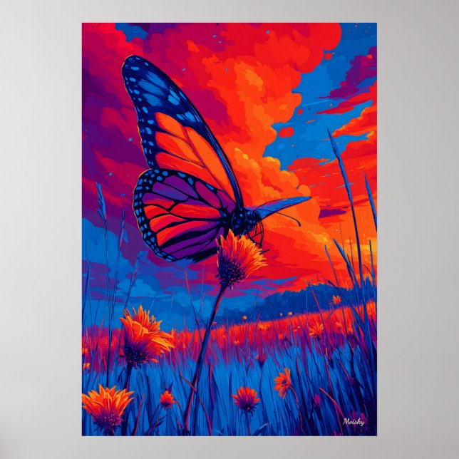 Poster Papier peint expressionniste coloré de papillon mo (Devant)