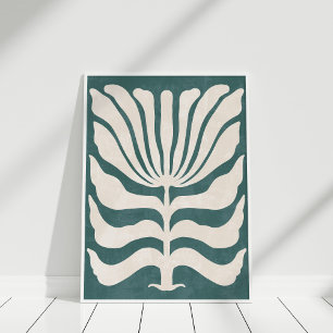 Poster Papier peint floral abstrait sarcelle poussiéreux