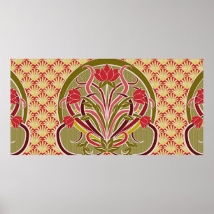 Poster Papier peint floral de style Art nouveau, vintage