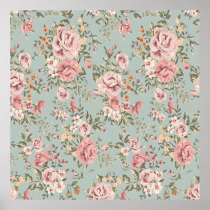 Poster Papier peint floral vintage