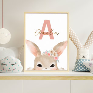 Poster Papier peint personnalisé avec lapin initial pour