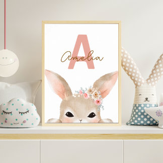 Poster Papier peint personnalisé avec lapin initial pour 