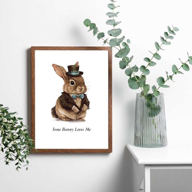 Poster Papier peint personnalisé pour la chambre d'enfant (Adorable Bunny Dressed in Top  Hat Jacket and bow tie. Personalize it.)