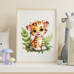 Poster Papier peint pour la nurserie avec un bébé tigre d