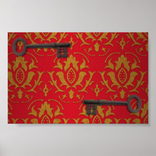 Poster Papier peint rouge vintage et touches