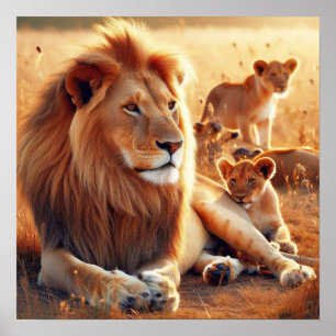 Poster papier Poster des lions de repos