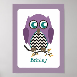Poster Papier pour la nurserie au motif de hibou chevron 